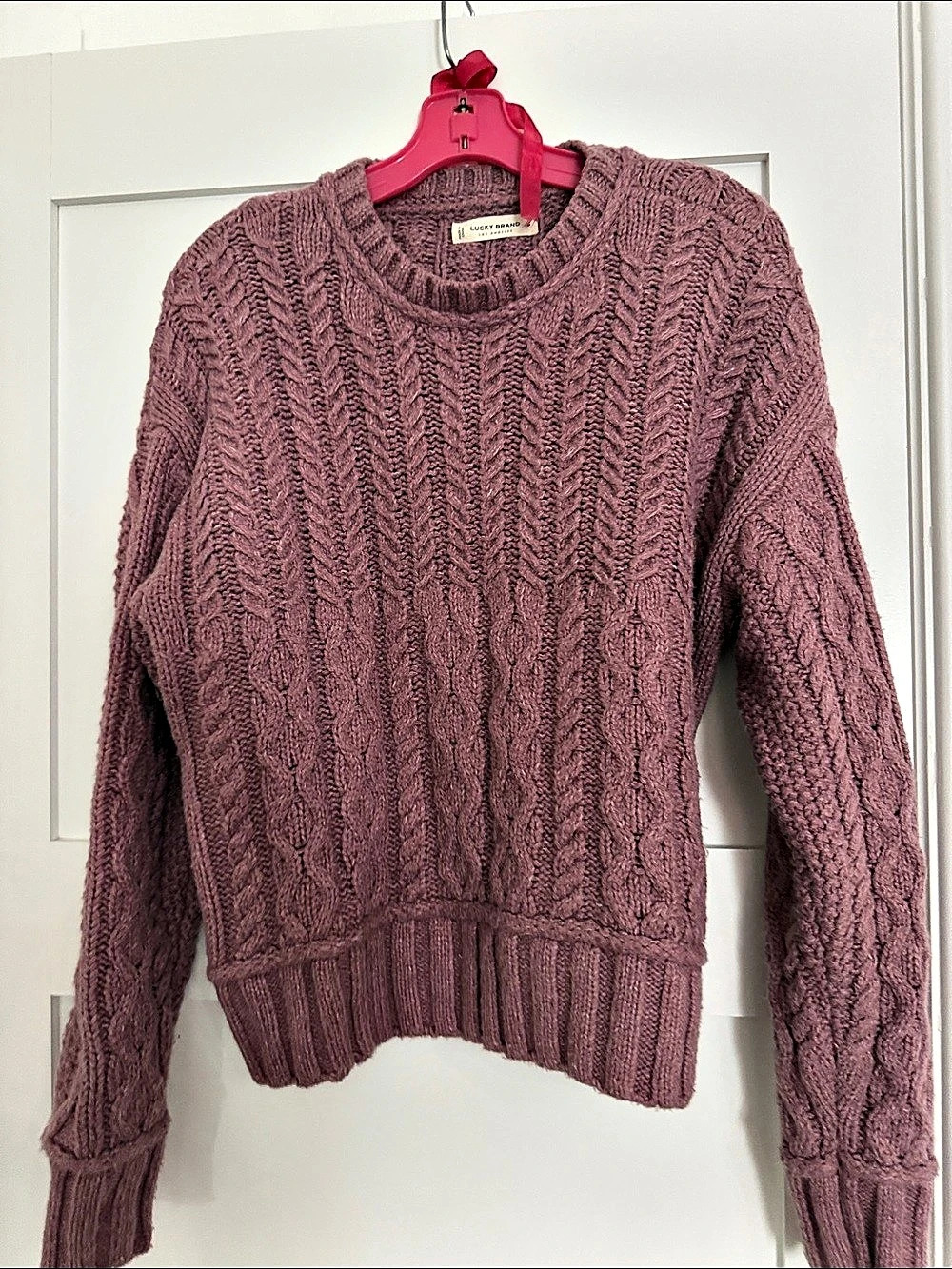 Lucky Brand Cable Crew Sweater Purple Cable Knit Crewneck